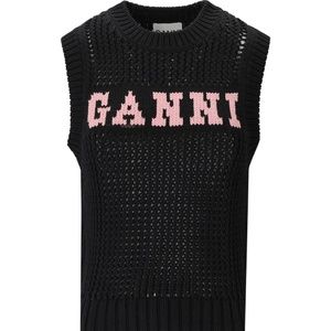 GANNI logo intarsia-knit round-neck top